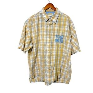 Ecko Unltd Men’s XL Yellow Blue Plaid Embroidered Short Sleeve Button Up Punk